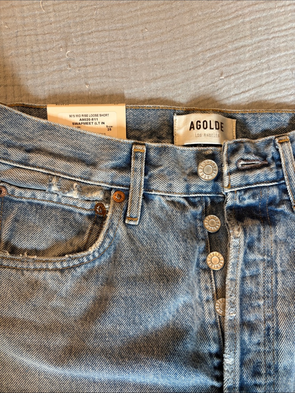 Agolde Light Blue High-Rise Button-Fly Jean Shorts